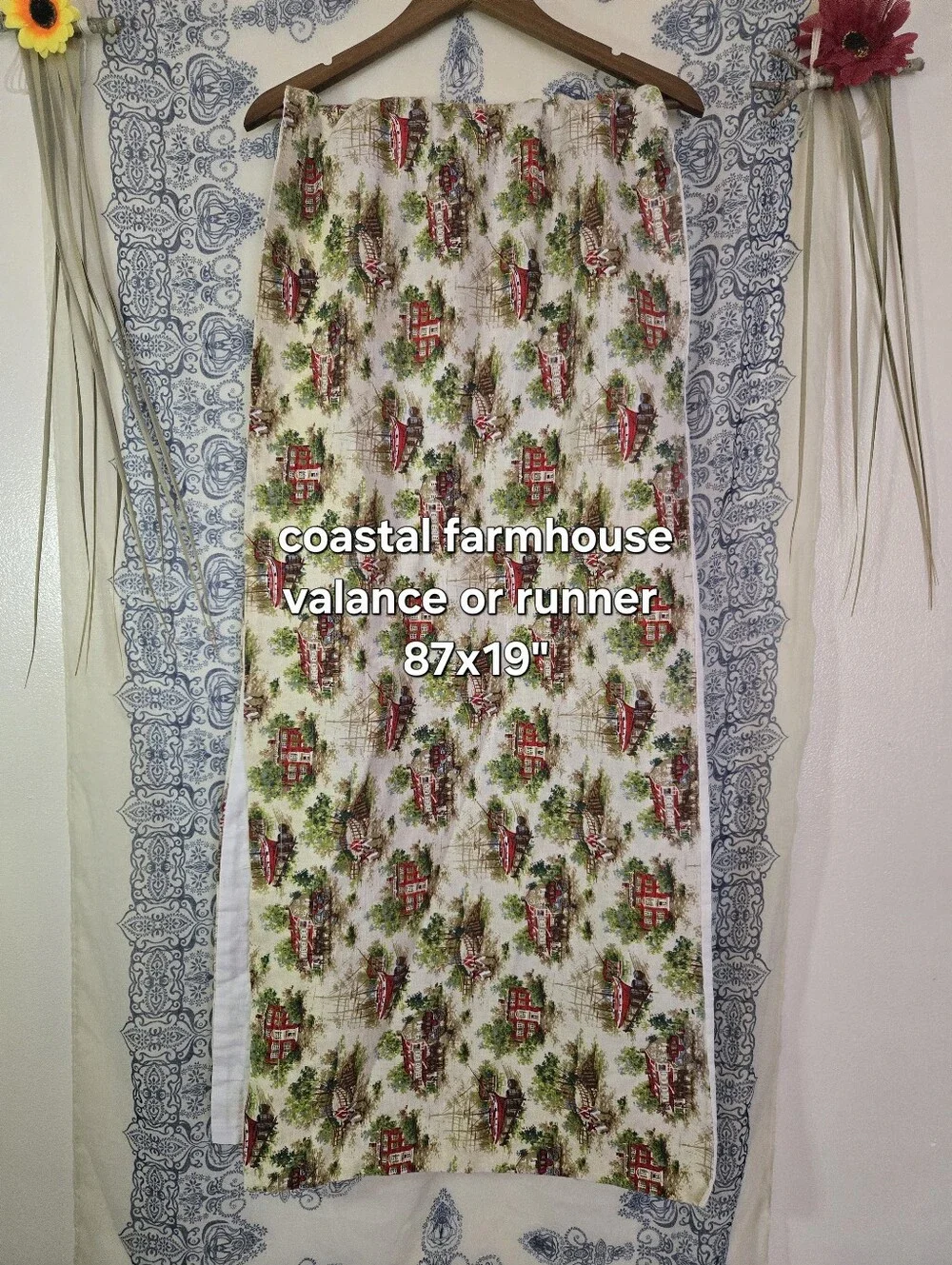 Vintage Coastal Farmhouse Valance Table Runner 87x19